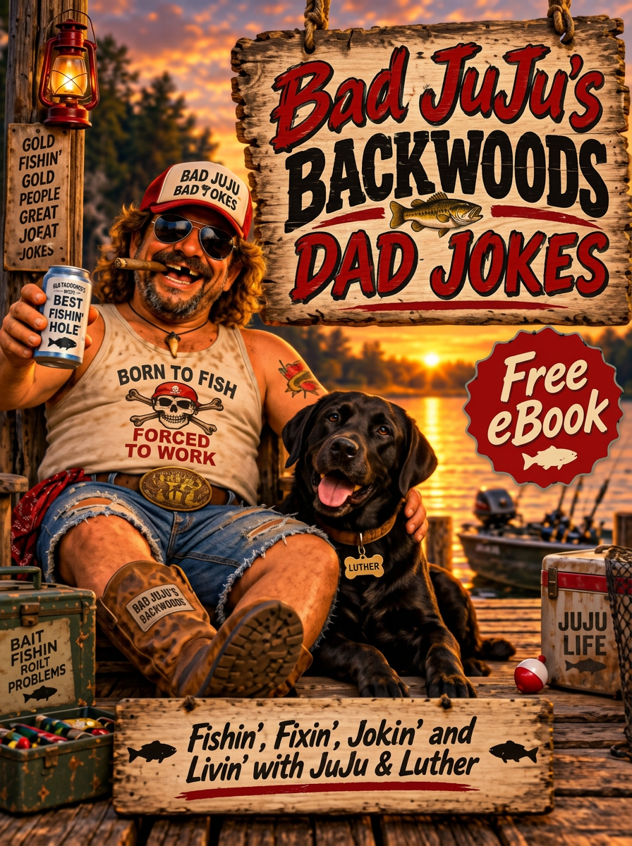 Bad JuJu's Backwoods Dad Jokes cover mockup